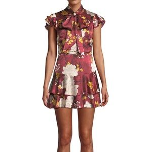 Alice + Olivia Lashay Tie-neck Ruffled Silk Dress In Red
